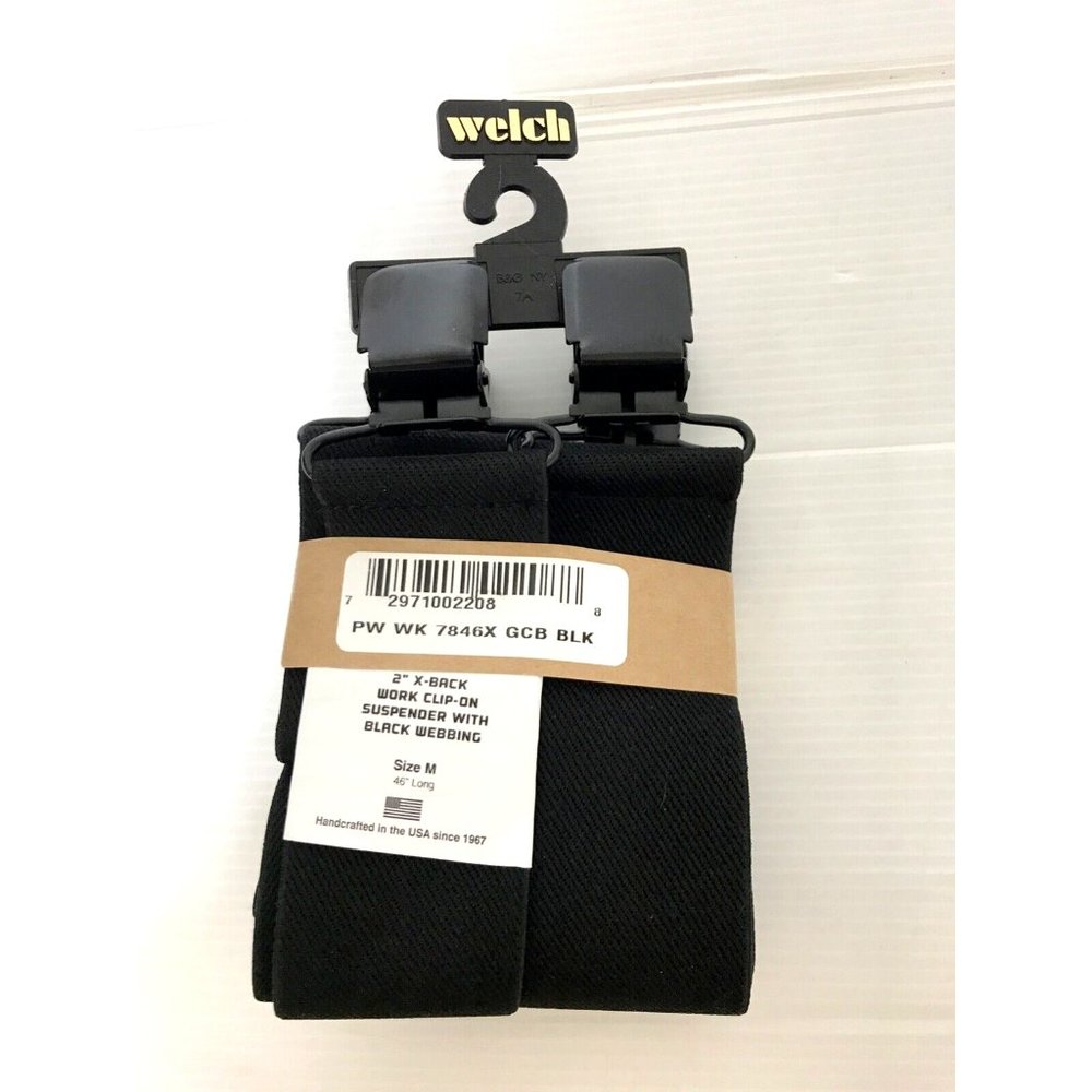 New Welch Men's Size‎ M 46" Long Elastic Black Webbing Clip Trucker Suspenders